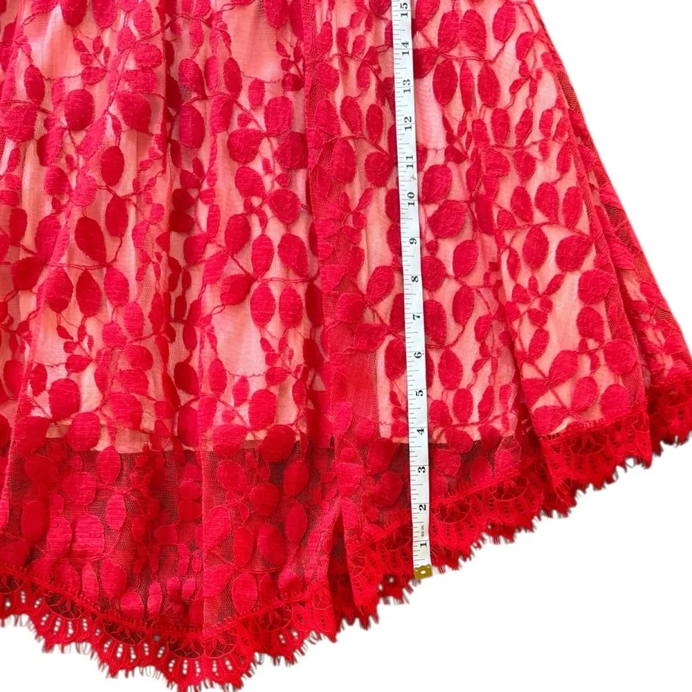 Free People Vibrant Red Lace Mini Dress Size 4 - Picture 12 of 12